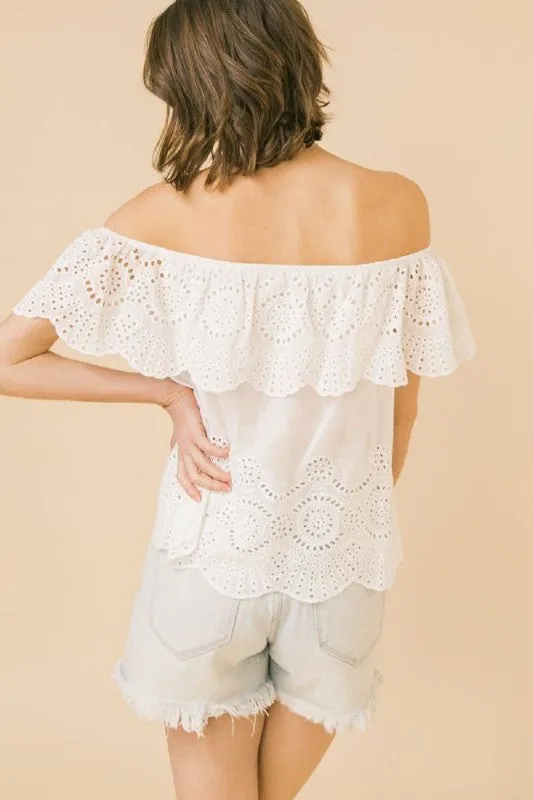 White Eyelet Off Shoulder Top