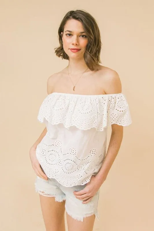 White Eyelet Off Shoulder Top