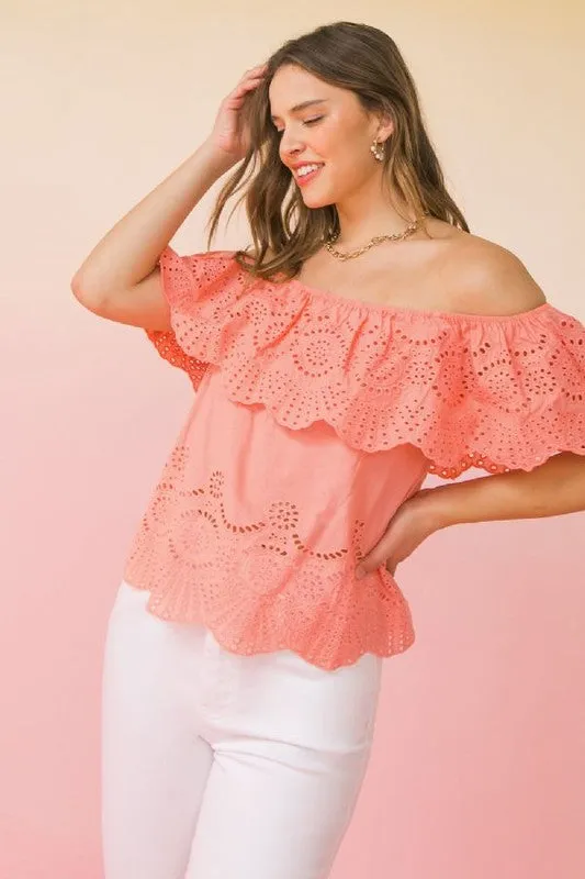 White Eyelet Off Shoulder Top