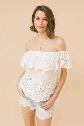 White Eyelet Off Shoulder Top