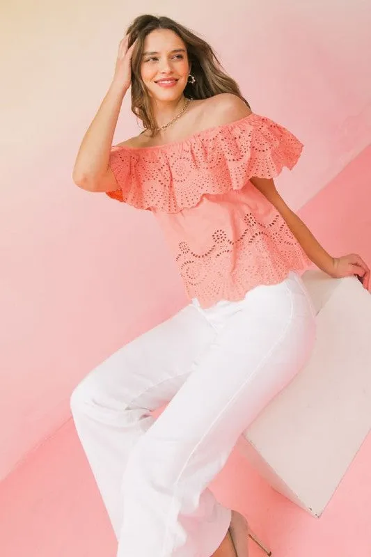 White Eyelet Off Shoulder Top