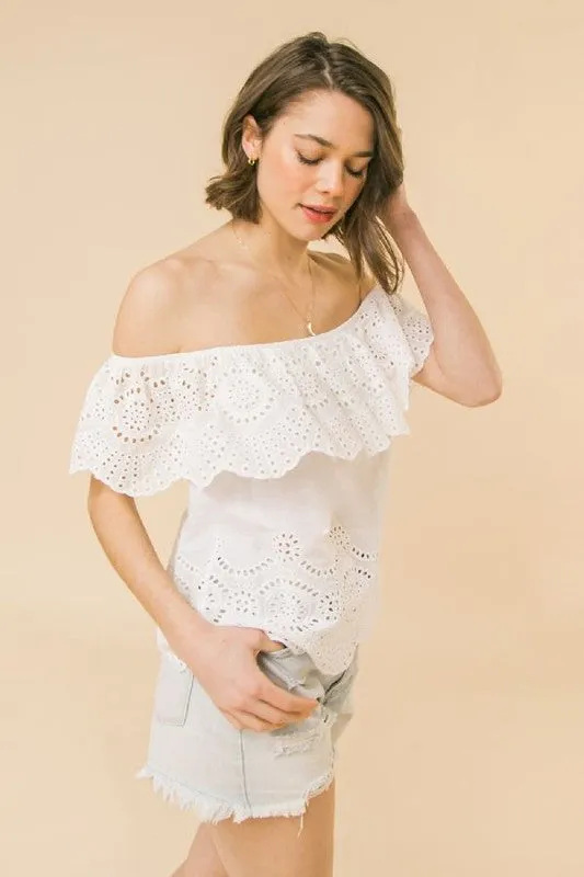 White Eyelet Off Shoulder Top