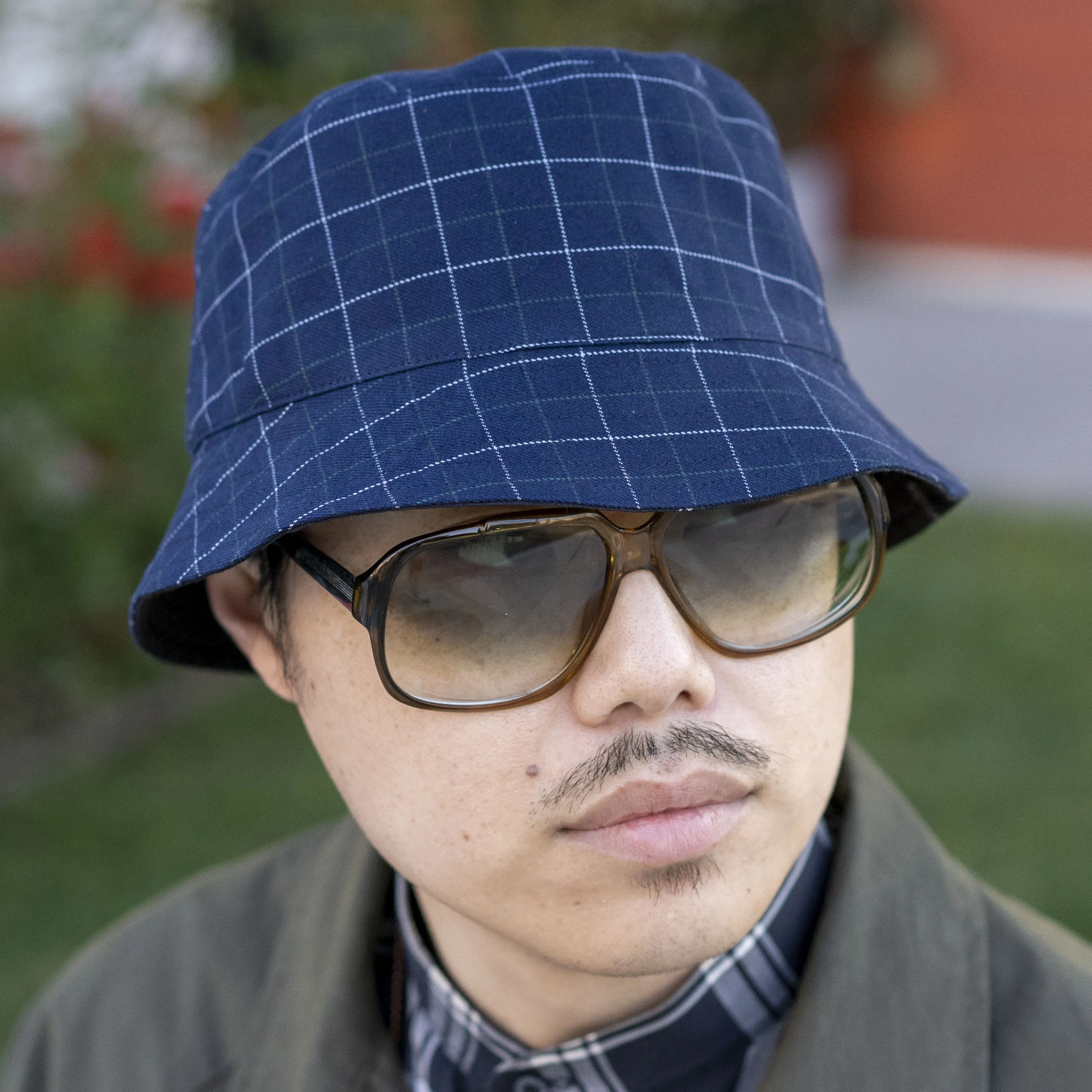 Yoshiwa Indigo Plaid Twill Joyride Bucket Hat